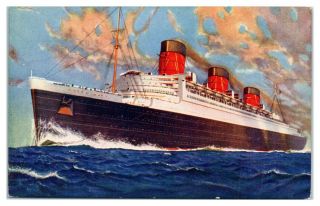 Rms Queen Mary,  Cunard White Star Line Postcard 5c