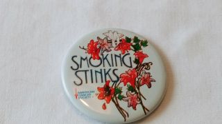 Vintage 80s Smoking Stinks Button Pinback Pin A3