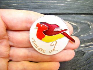Large Vintage Bird Pin Robin Badge Wild Bird Pin Button Soviet Collectible Badge