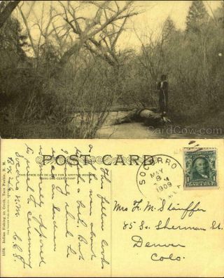 Native American 1909 Taos Pueblo,  Nm Indian Fishing On Creek Mexico Postcard