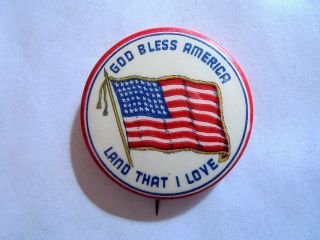 Vintage God Bless America Land That I Love Patriotic Us Flag Pinback Button