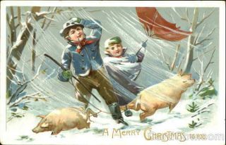 Pig A Merry Christmas To You Tuck Antique Postcard Raphael Tuck & Sons Vintage