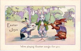 Easter Greeting Dressed Rabbits Playing Music 1929 Postcard