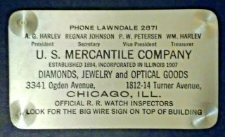 U S Mercantile Co - Chicago,  Ill - Alum.  Business Card