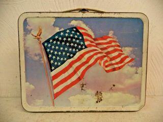 Vintage Flag United States Of America Metal Lunchbox No Thermos