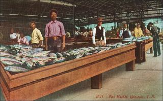 Food: Fish Market,  Honolulu,  Hi.  People.  Pre - 1915 Mitchell.