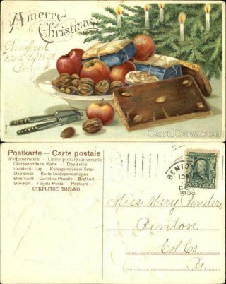 Xmas 1906 Fruit And Nuts Antique Postcard 1c Stamp Vintage Post Card