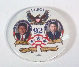 1992 Elect Bill Clinton President Al Gore Vice Political Pin 3 " Badge Button 92