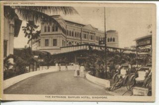Singapore Raffles Hotel Entrance 1935 Cover on sepia postcard 2