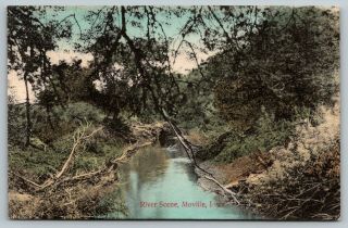 Moville Iowa West Fork Little Sioux River Scene 1909 Handcolored Postcard