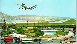 Hong Kong,  China Kai Tak Airport Plane Landing C1960s Cars Postcard
