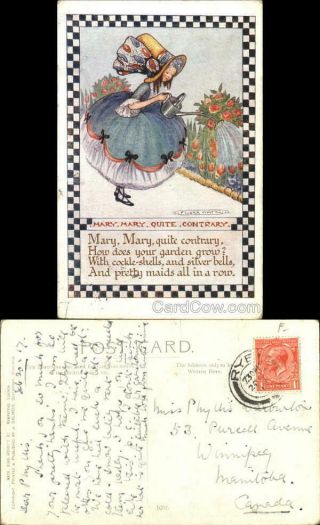 Nursery Rhyme 1917 Flora White Mary Mary Quite Contrary Antique Postcard Vintage