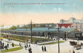 Maine Postcard Old Orchard View Of B.  & M.  R.  R.  Station Train Ca 1910