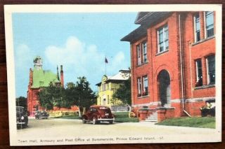 Summerside,  Pei: Town Hall,  Armory,  Post Office & Vintage Autos View Ca1940s