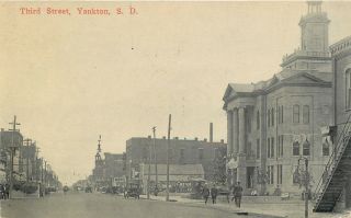 Yankton,  South Dakota Sd Third Street Scene 1918 Postcard