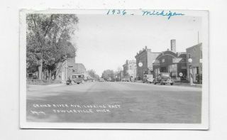 1936 Rppc Photo Postcard Grand River Avenue Fowlerville Mi R1593