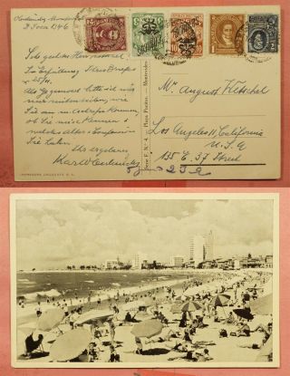 1946 Uruguay Beach Scene Postcard Montevideo To Usa