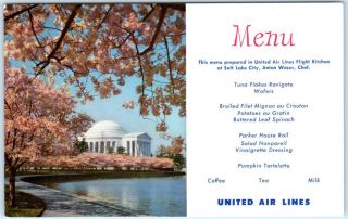 United Air Lines Airlines Menu Washington D.  C.  Jefferson Memorial Postcard