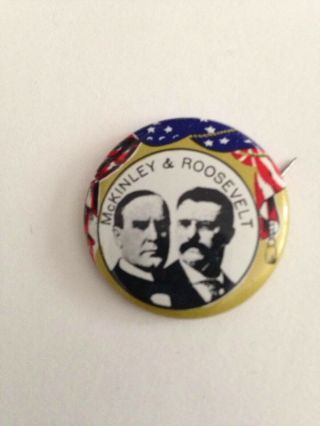 William Mckinley & Roosevelt Pin,  1 " Diameter,