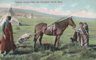 Old Rp0 1909 Postcard Of Indians Horse Tipi In The Canadian North West Canada