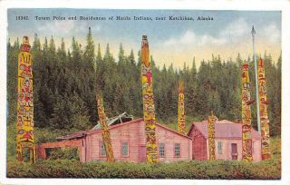 Totem Poles & Residences Of Haida Indians,  Ketchikan,  Alaska Vintage Postcard