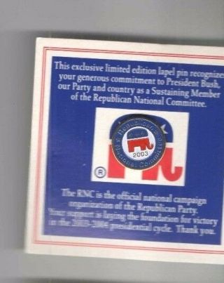 2003 Pin Republican National Committee,  Card Elephant Tacpin Pinback
