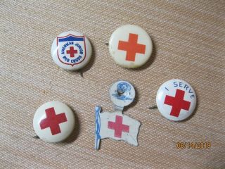 5 Vintage Red Cross Pinback Pins Lapel Pinback Pins