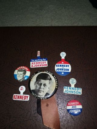 Large Group Of 7 John F Kennedy Buttons And Pin Backs