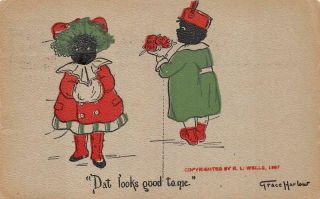 Child Romance Flowers Grace Harlow Artist Signed Black Americana Postcard 1908