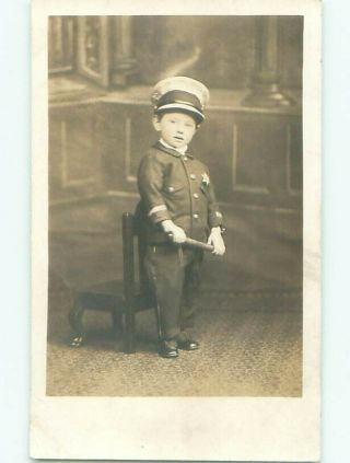 Pre - 1918 Rppc Boy With Sheriff Star As Police Officer Chicago Illinois Il W5113