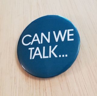 Vintage Can We Talk Button Pin Green Joan Rivers Comedy Real Life Confrontation