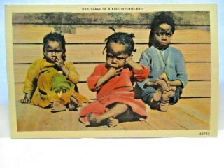1940s Postcard Three Of A Kind In Dixieland,  3 Black Children