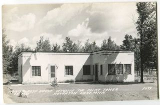 Rppc Finnish Bath House Opposite Police Tower,  Houghton Lake Mi Michigan 1940s
