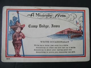 1910s Wwi Era Camp Dodge Iowa Greeting Postcard