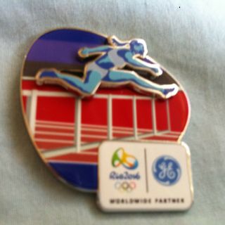 Rio 2016 Olympic Games.  Sponsor Pin.  General Electric.  Moving Pin.  Track & Field