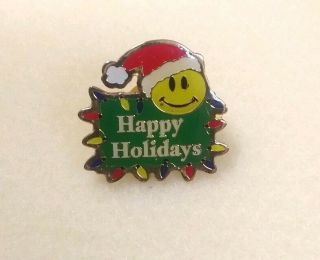 Rare Walmart Lapel Pin Smiley Happy Holidays With Red Santa Cap