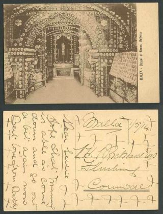 Malta 1914 Old Postcard Interior Of The Chapel Of Bones Valletta Maltese Skulls
