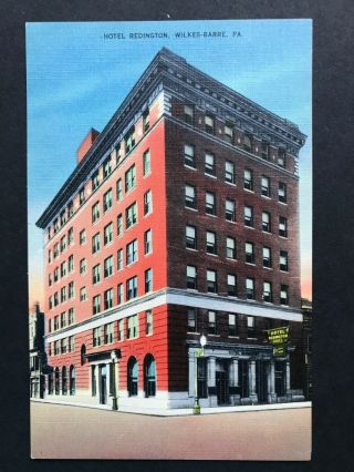 Hotel Redington,  Wilkes - Barre Pa Vintage Linen Postcard Unposted