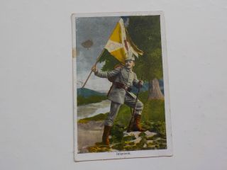 Wwi German Postcard Soldier With Rifle And Flag World War One Post Card Vtg Ww1