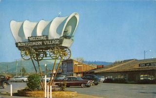Montgomery Village Santa Rosa,  Ca Covered Wagon Shopping Center C1950s Postcard