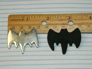 2 Vintage BATMAN Bat Symbol Pinback Pins Silver Metal Black Foam 2