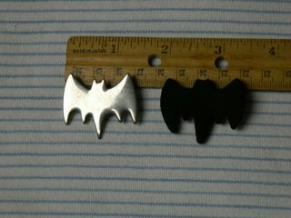 2 Vintage BATMAN Bat Symbol Pinback Pins Silver Metal Black Foam 3
