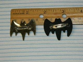 2 Vintage BATMAN Bat Symbol Pinback Pins Silver Metal Black Foam 5