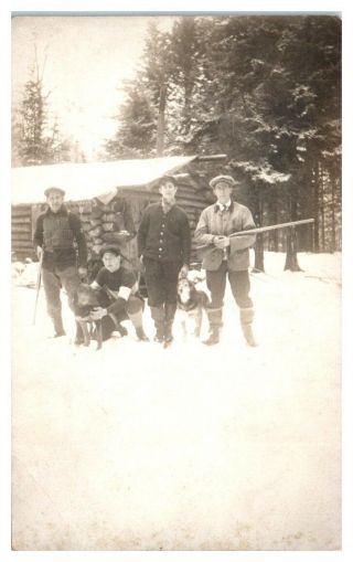Rppc Four Winter Hunters W/ Shotguns And Dogs Real Photo Postcard