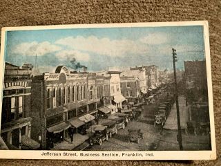 Rare 1927 Franklin In Indiana Postcard Looking Down On Jefferson Street