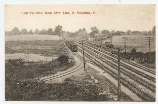East Palestine From State Line,  Train Cars On Tracks,  Ohio Oh Postcard