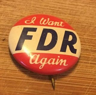 Vintage Fdr Campaign Pinback Button 