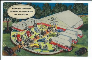 Advertising Postcard General Motors Parade Of Progress On Location Cars Vans