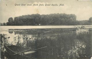 Grand Rapids Michigan Grand River Above North Park Rowboat In Weeds 1907 Pc