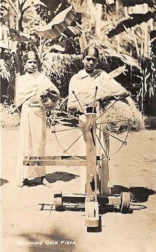 Postcard India Ethnic Women Spinning Coir Fibre
